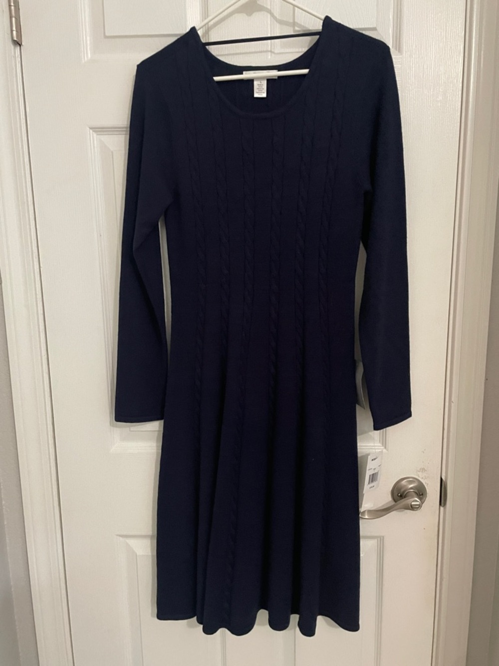 London Times Navy Cable-Knit Fit & Flare Sweater Dress